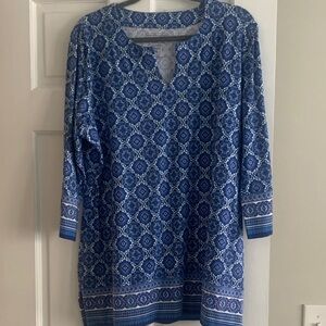 Coolibar Blue Patterned Notch-Neck Tunic